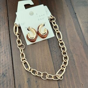 A New Day Gold Chain Necklace and Earrings set